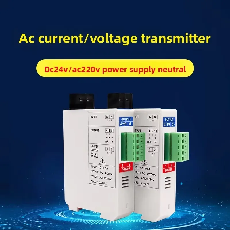AC Current Transmitter Plastic 220V 24V Universal Power Input AC0-5A Output 4-20mA for Industrial Automation