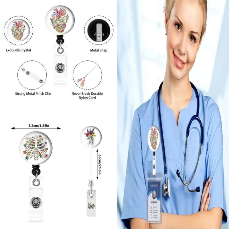 Creative Dispensing Skull Flower ID Badge Holder Medical Rotating Retractable Drop Glue Badge Reel For Doctors Nurses Students