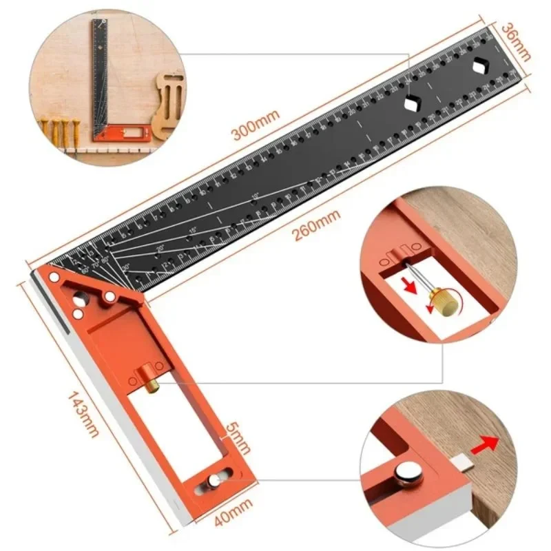 Multi-angle measuring ruler- professional measuring tool 300MM Stainless Steel Angle Ruler Combination Square protractor