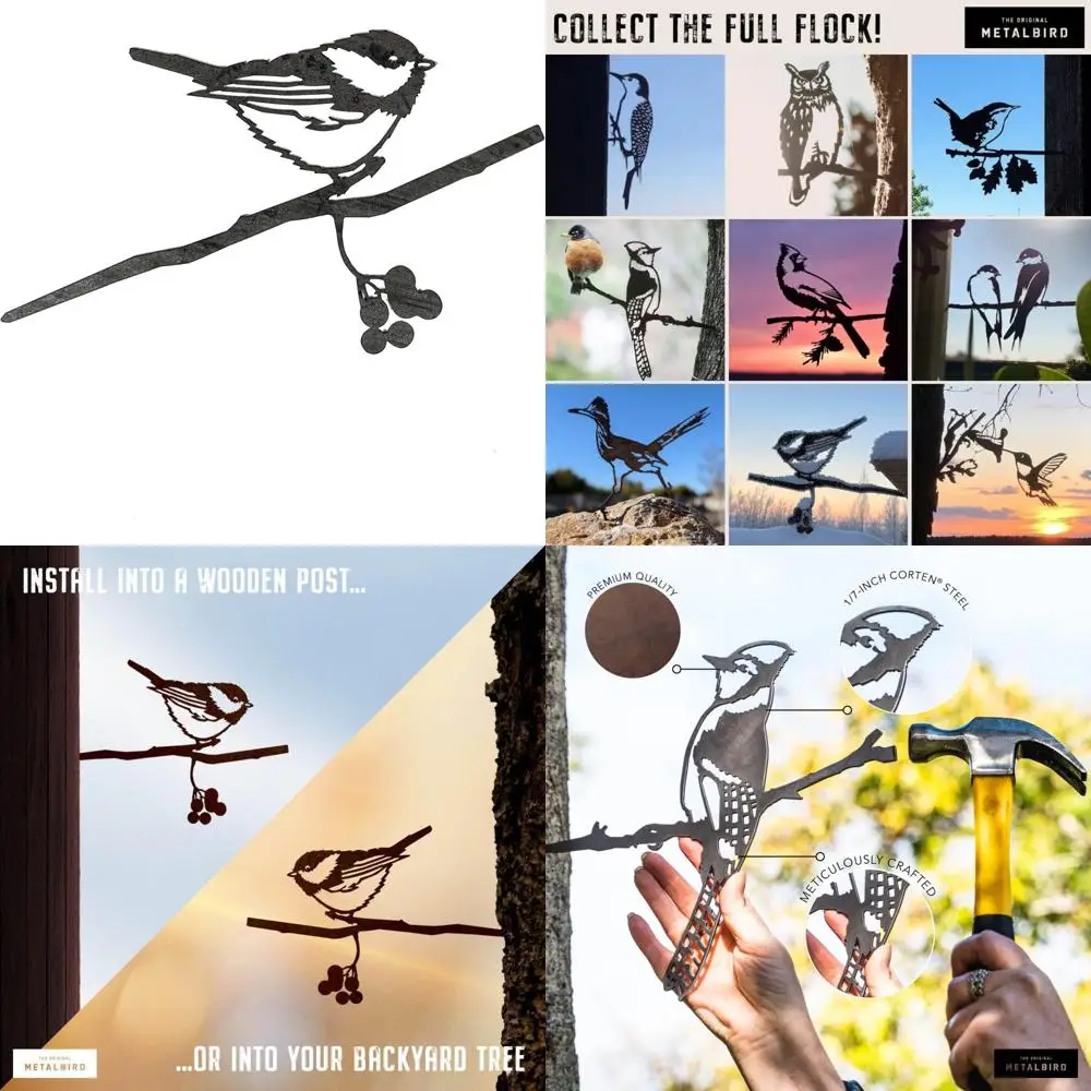 

American-Made Corten Steel Chickadee Outdoor Tree Ornament - Rustic Metal Art for Your Garden