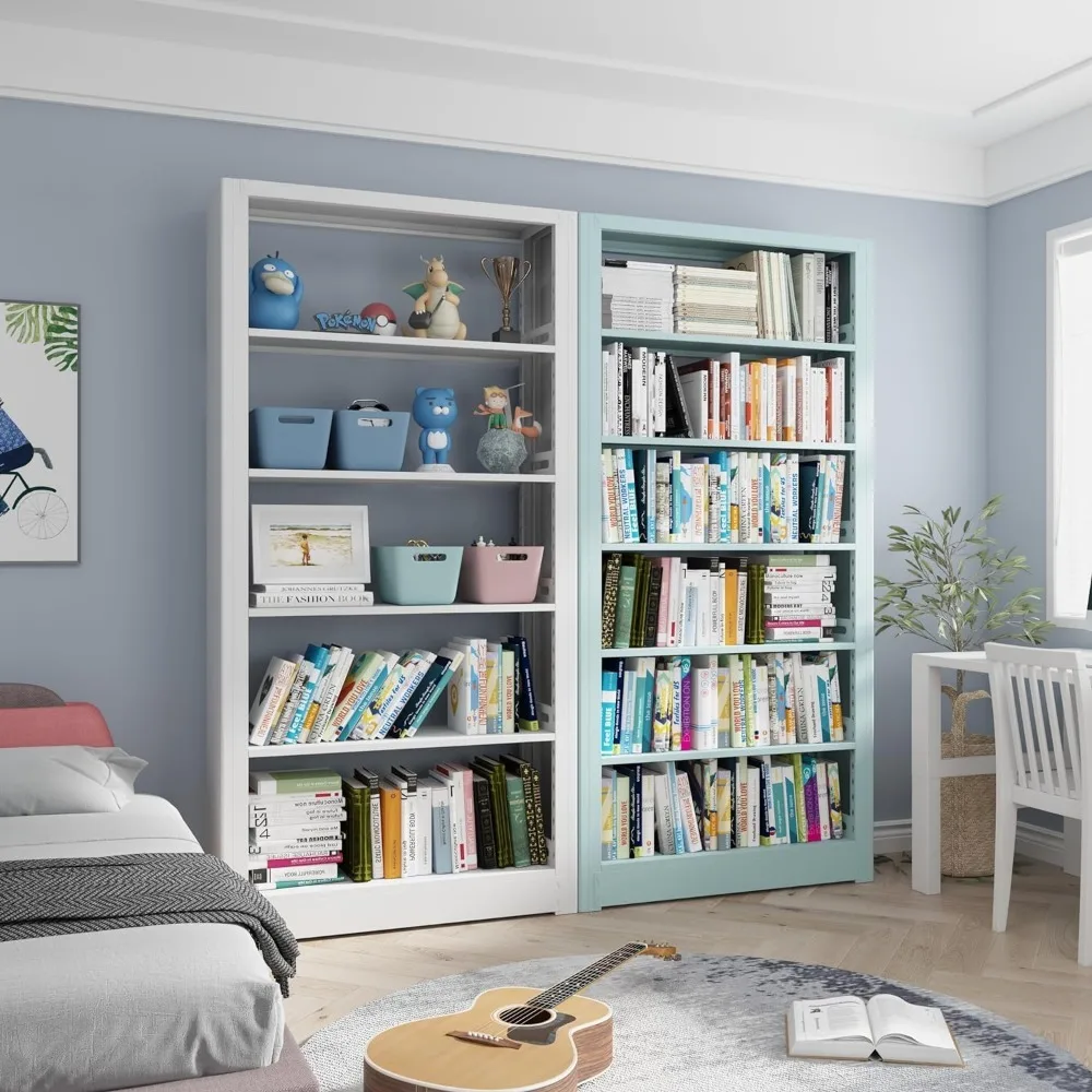 5 Tier Boekenkast Met Verstelbare Opbergplanken, Metalen Boekenkast Voor Woonkamer, Slaapkamer, Bibliotheek, 69 Inch Hoge Boekenkasten