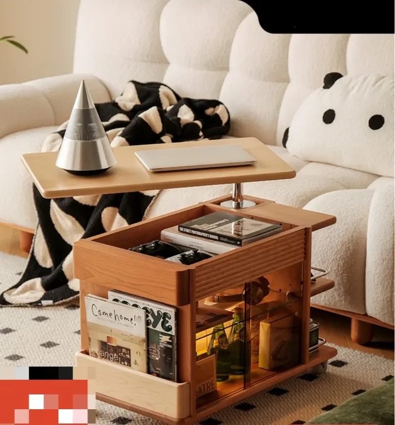 Lifting cart/movable lifting coffee table Japanese cherry wood furniture tea cabinet side table