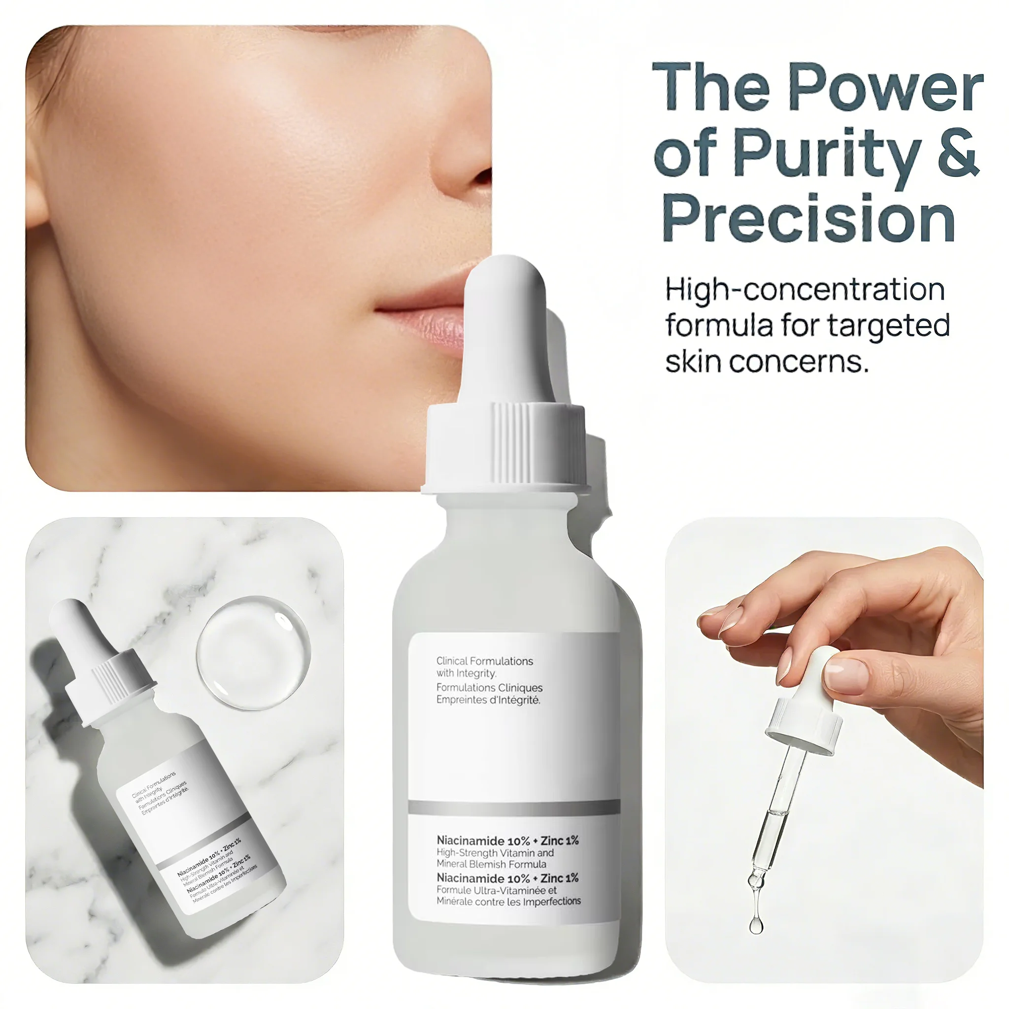 Suero Facial con 10% de Niacinamida y 1% de Zinc, 30ml, Equilibrio Suave de Grasa, Refinador de Poros, Hidratante, Suavizante, Cuidado de la Piel para Todo Tipo de Piel