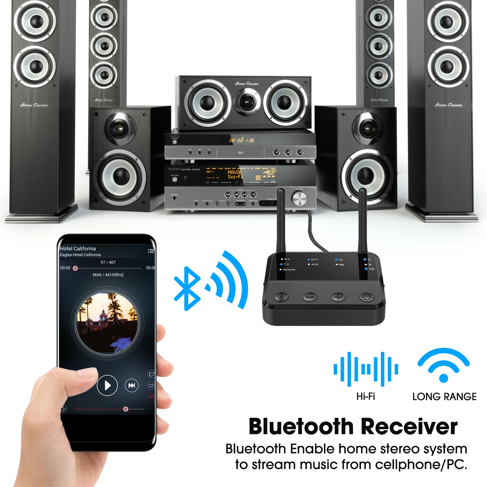 Bluetooth 5.2 aptX-adaptacyjne nadajnik-odbiornik do Stereo TV domowego bezprzewodowy Adapter Audio aptX LL/HD, 3.5mm RCA/AUX/optyczne