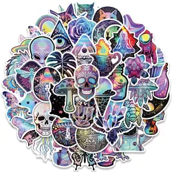 50 Stuks Cool Cartoon Laser Holografische Trippy Skull Stickers Voor Laptop Telefoon Gitaar Bagage Dagboek Waterdichte Graffiti Stickers