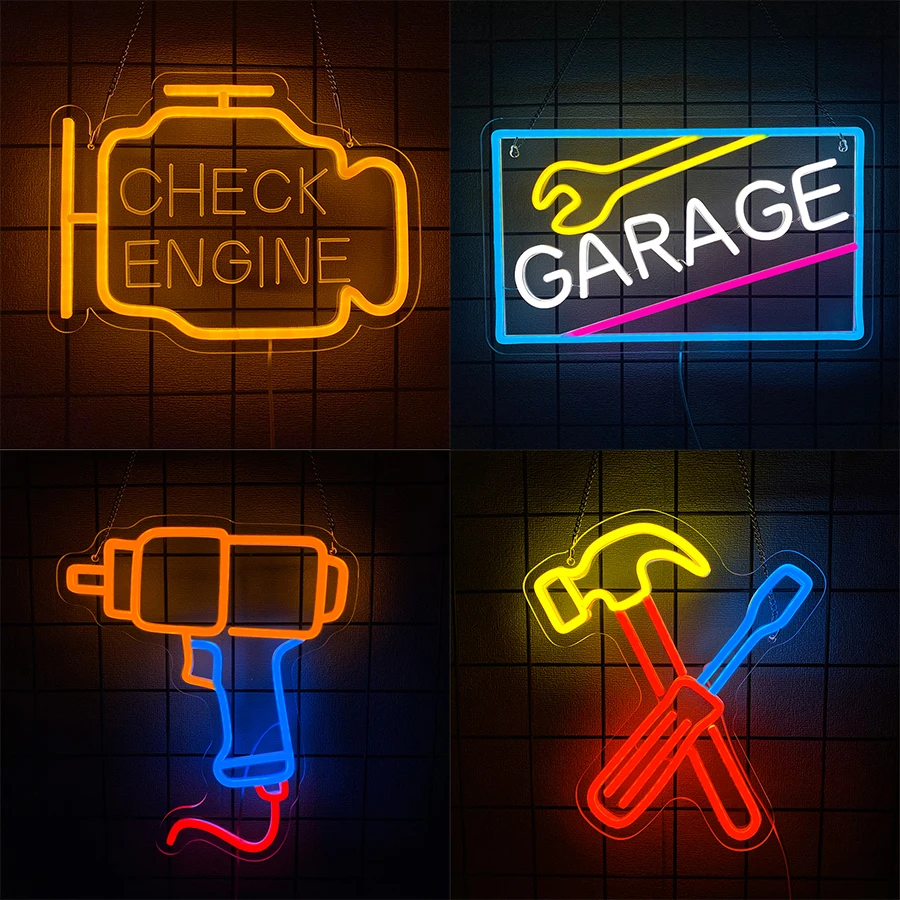 Check Engine Led Neon Sign, Repair Tool Icon, Used For Auto Repair Shop, Man Cave, Hardware Store Art Decor, Father'S Day Gift.