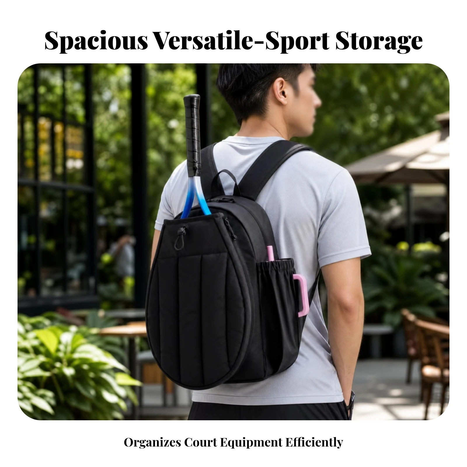 Sports Gear Quilted Tennis Backpack Soft-Shell Shoe Compartment Backpack Hanging Loop