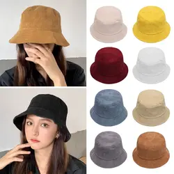 Women Winter Bucket Hat Corduroy Faux Fur Warm Fisherman Cap Soft Casual Panama Hat Lady Outdoor Cap