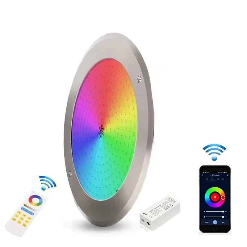 

VLIKE smart ultra thin swimming pool light 18W RGB DC12V stainless steel 7.5mm 8mm Alexa WIFI APP mobile remote with controller