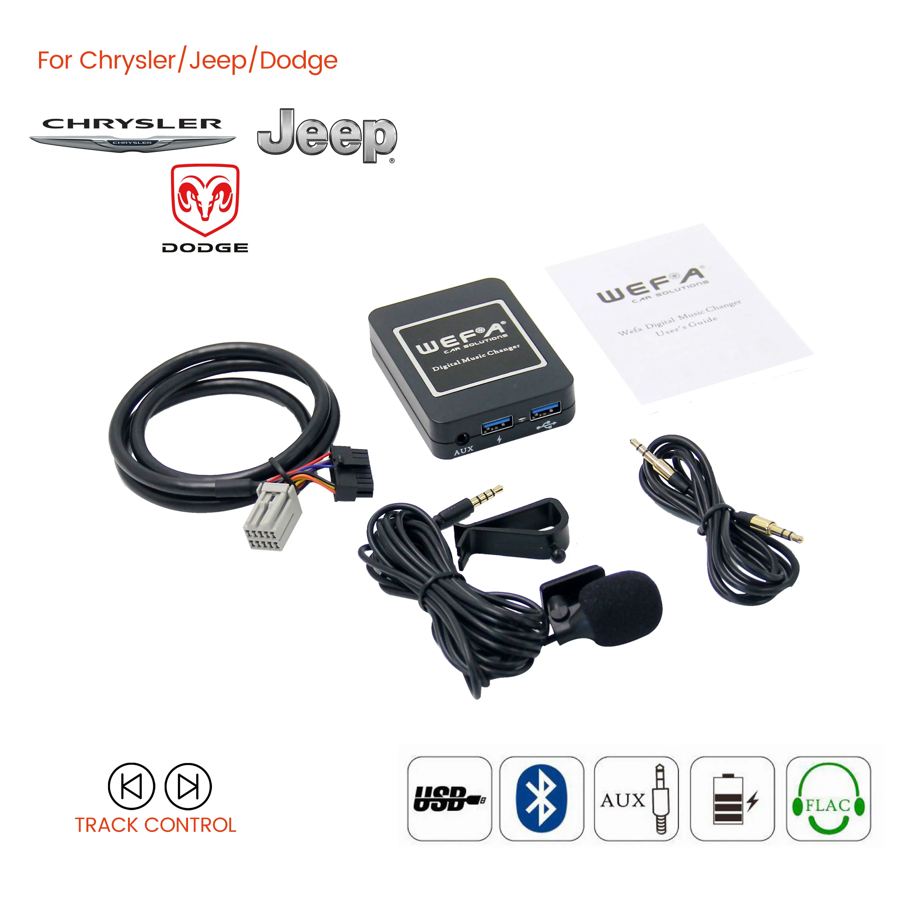 WEFA WF-606 Jeep Chrysler Dodge Bluetooth USB AUX car kit interface / audio adapter for Volvo HU DIN 8 pin car radios