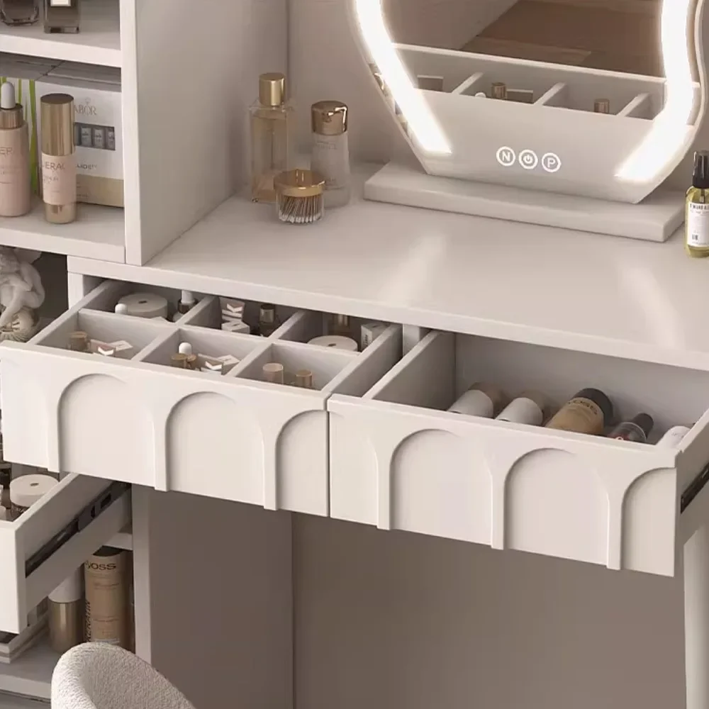 طاولة زينة على الطراز الشمالي منظم أبيض فريد من نوعه منضدة الزينة بسيطة وحديثة تابوريت كوفيوز إكسسوارات منزلية