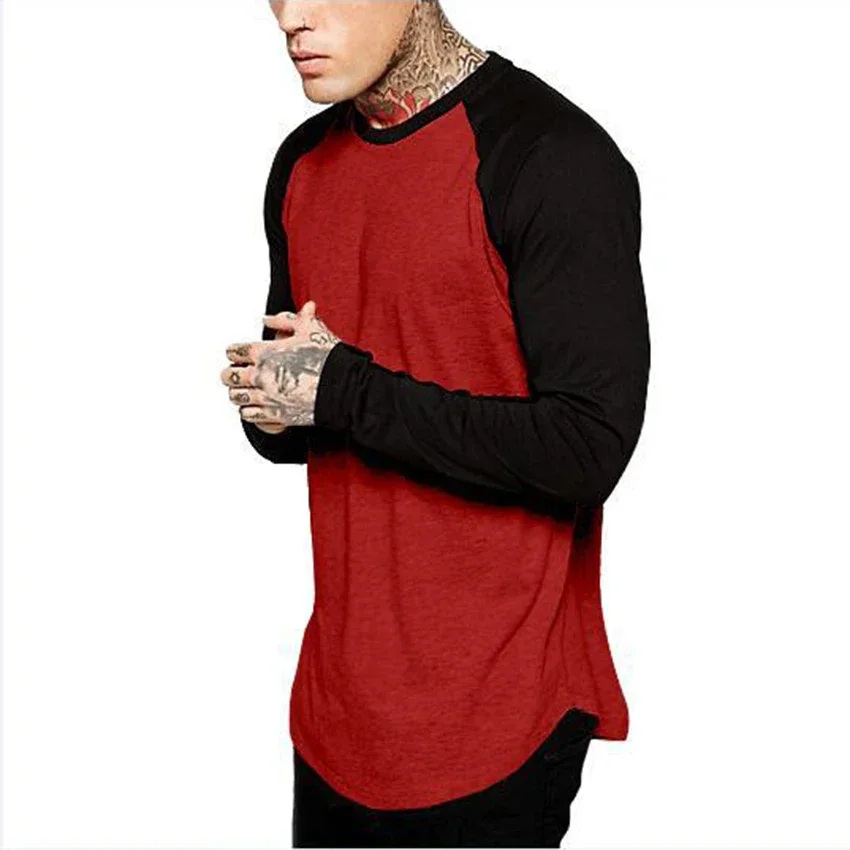 

Men Long Sleeves Raglan Sleeve T Shirt Autumn Style Casual Fashion Clothing Hip Hop Streetwear Tshirt Splicing Male Tees Tops