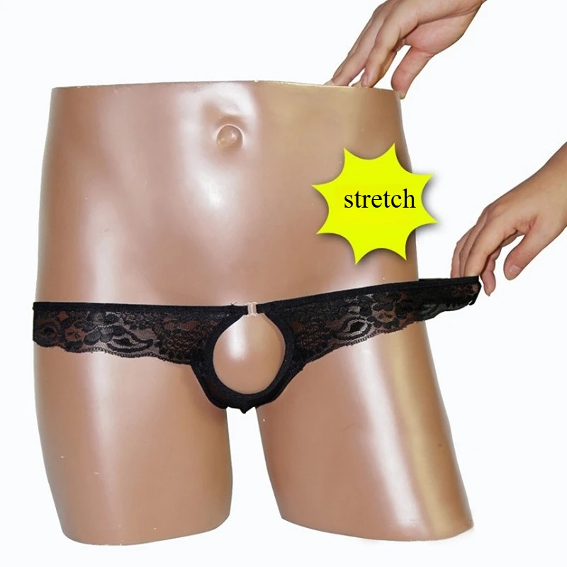 

Men's front open underwear, U-pocket, lace and mesh fabric, sheer sexy underwear, men's thong and T-pants