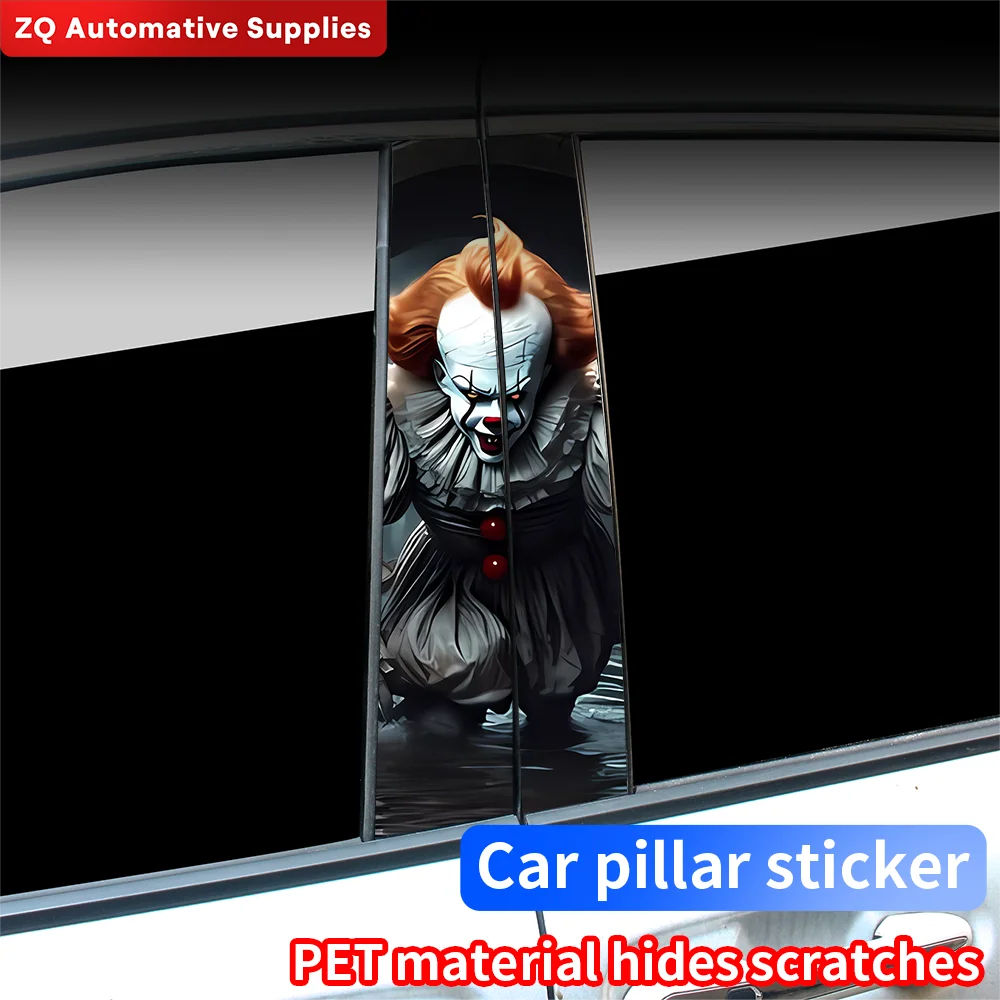 

Horror Clown Car Stickers Auto B-pillar Waterproof Sunscreen Vinyl Decals Auto Center Column Cover Scratches Decor Accessories