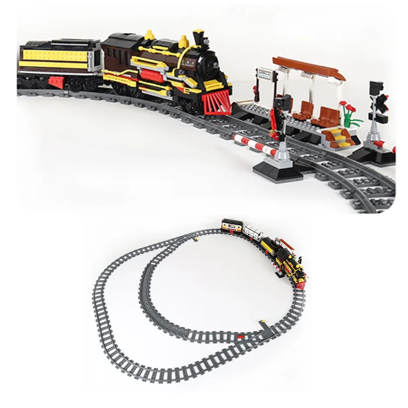 Trem a vapor/trem metro de alta velocidade, modelo de montagem de partículas pequenas, blocos de construção, pista de trem, tecnologia moc, tijolos, presente, brinquedos diy