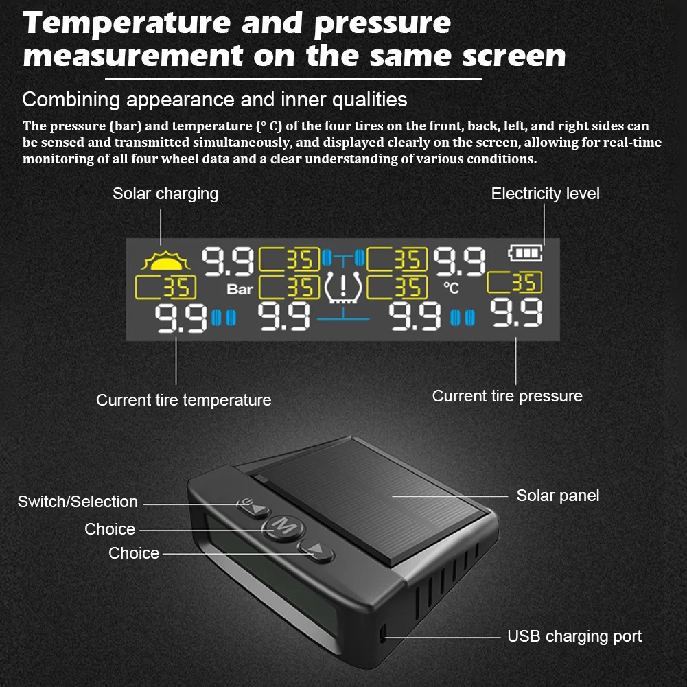 RV Tire Pressure Monitoring System,  With Solar Charging, TPMS With 4/6 Sensors And 4 Alarm Modes