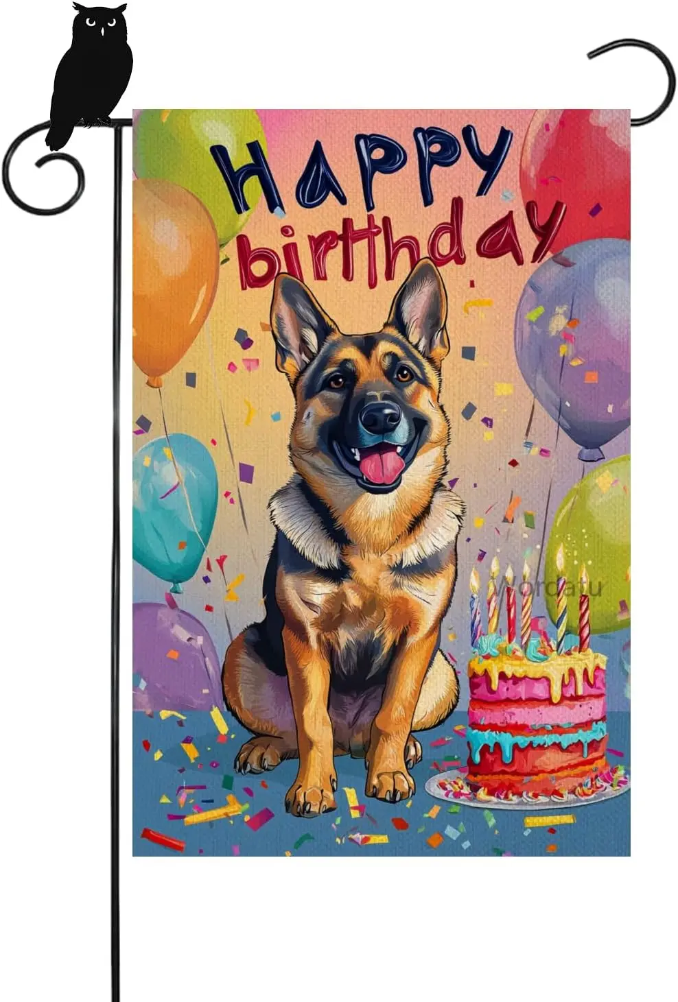 Happy Birthday German Shepherd Garden Flag Welcome Balloon Cake Outdoor Outside Decorations Home House Garden Yard Decor 12x ZZM