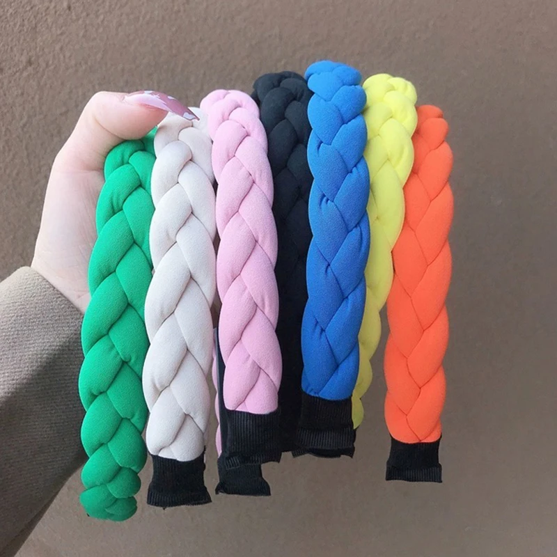 

New Design Twist Braid Hairhoop Solid Color Sponge Braided Headband Hot Sell Hair Bands For women`s Hair Accessories Headband