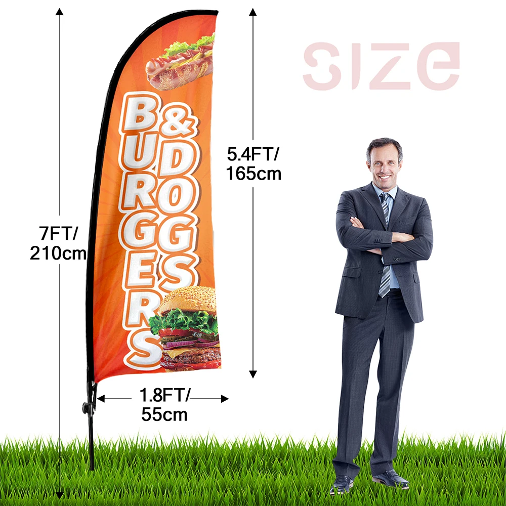 FSFLAG 1PCS 210 CM Burger Dogs Beach Flags Signs with Flagpole Banner Advertising Promotion Outdoor Decorations for Food Saleman