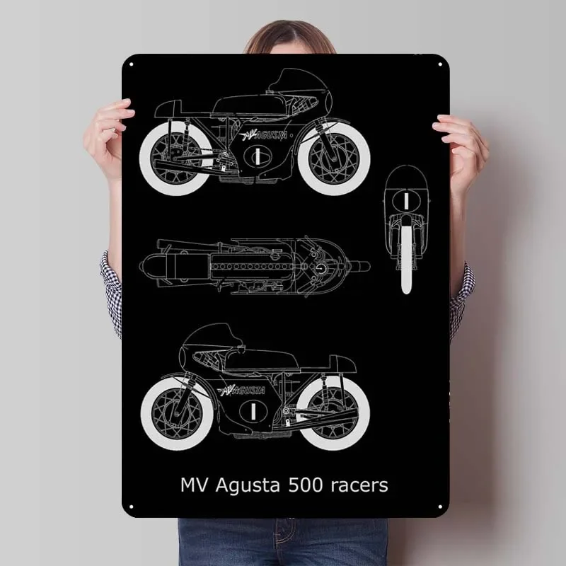 MV Agusta 500 Racers Cart Tinplate Sign Poster Decoration for Home Decor Metal Sign for Wall Garage Art Decoration Club America