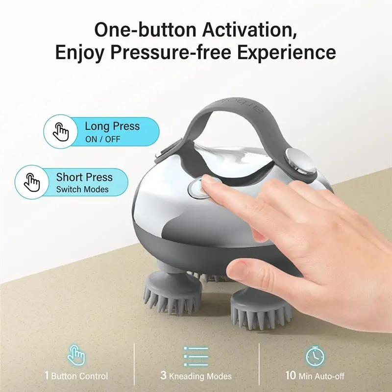 ABVI-Masażer do głowy IPX7, głębokie oczyszczanie twarzy, masażer do ciała, masażer dla zwierząt, elektryczny masażer do skóry głowy z 8 głowicami masujących