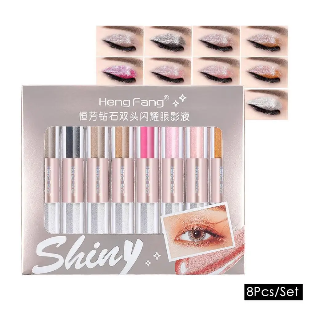 عبوة من 8 ظلال عيون سائلة لؤلؤية لامعة تدوم طويلاً للشفاه والعيون والخد والجسم