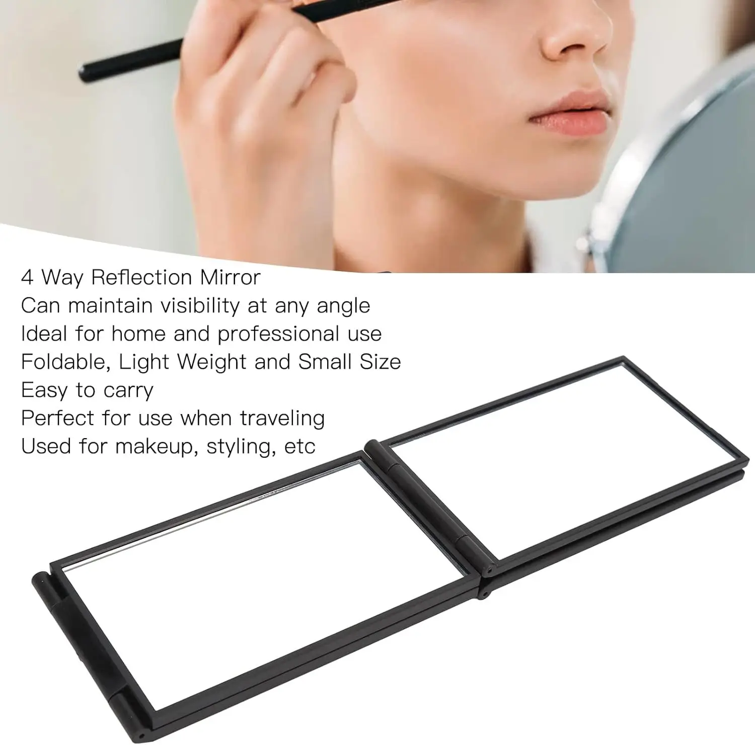 4 Panel Expandable Mirror   Handheld Desktop Portable Foldable Makeup Mirror for Self Hair Cutting (Black)