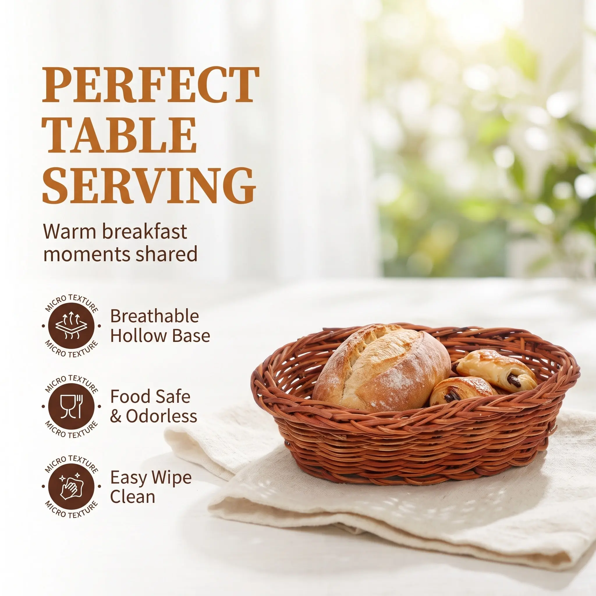 10Pcs Oval Rattan Bread Basket Hand Woven Natural Wicker Food Serving Basket for Kitchen Counter Cafe Picnic Snack Fruit view 4