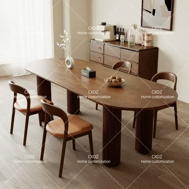 North American Ash Wood Solid Wood Dining Table and Chair Set Household Semi Circular Arc Workbench Eating Table Antique