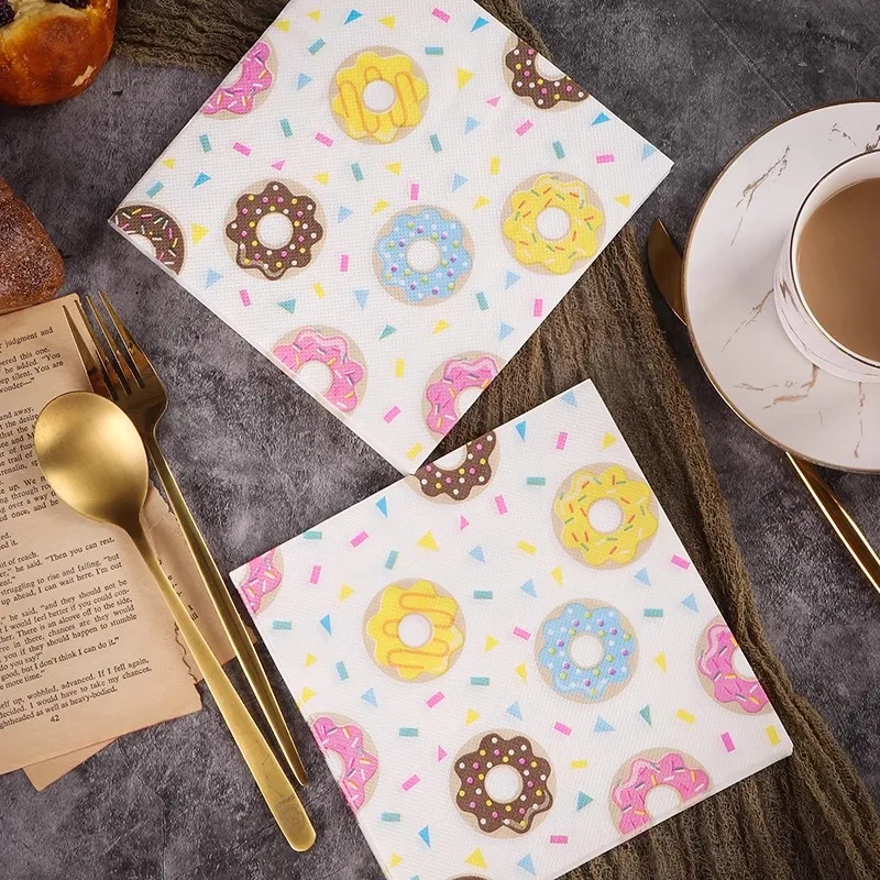 20/60Pcs Donut Printed Paper Napkins, 2-Ply Disposable Napkins for Baby Shower Birthday Party - Table Decor Tissue Supplies