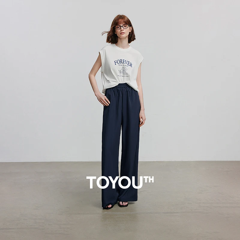 

TOYOUTH Women Two Piece Sets 2025 Summer New Off Shoulder Sleeveless Top & Wide Leg Pants 8520047