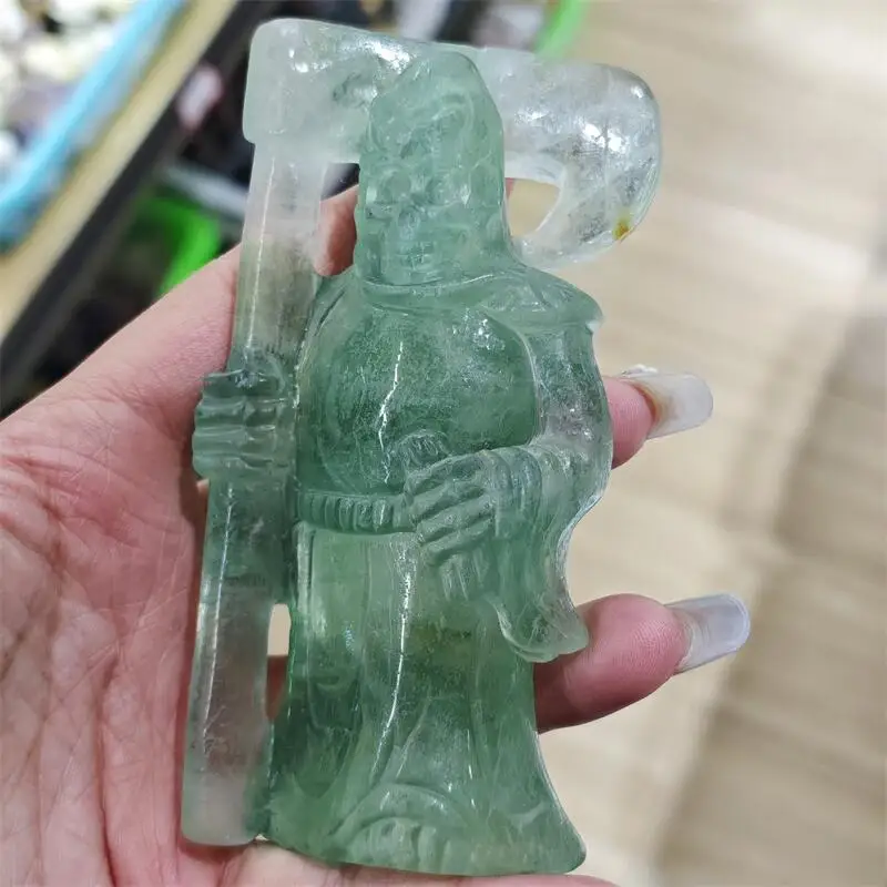 Natural Green Fluorite Death Carving Crystal Love Healing Fengshui Gemstones HomeDecoration Holiday Gift 1PCS