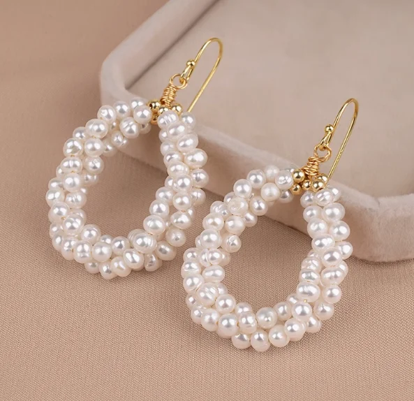 

925 silver drop earrings for women natural pearls earring 3-4mm