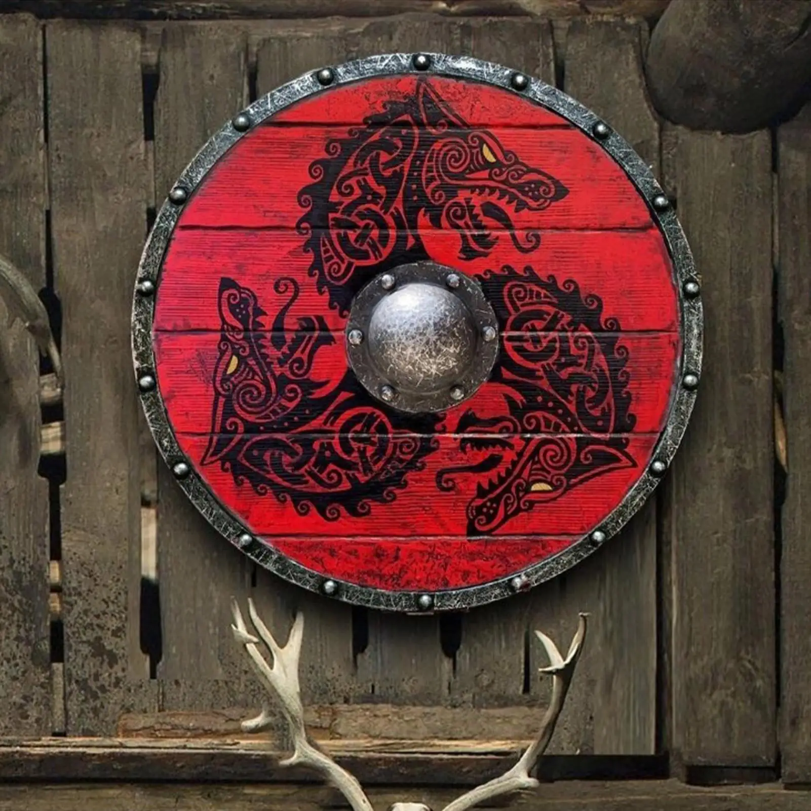 Unique Medieval Wood Sign Viking Wolf Warrior Handcrafted Battle Ready Shield Medieval Viking Warrior Shield Wall Hanging Decor