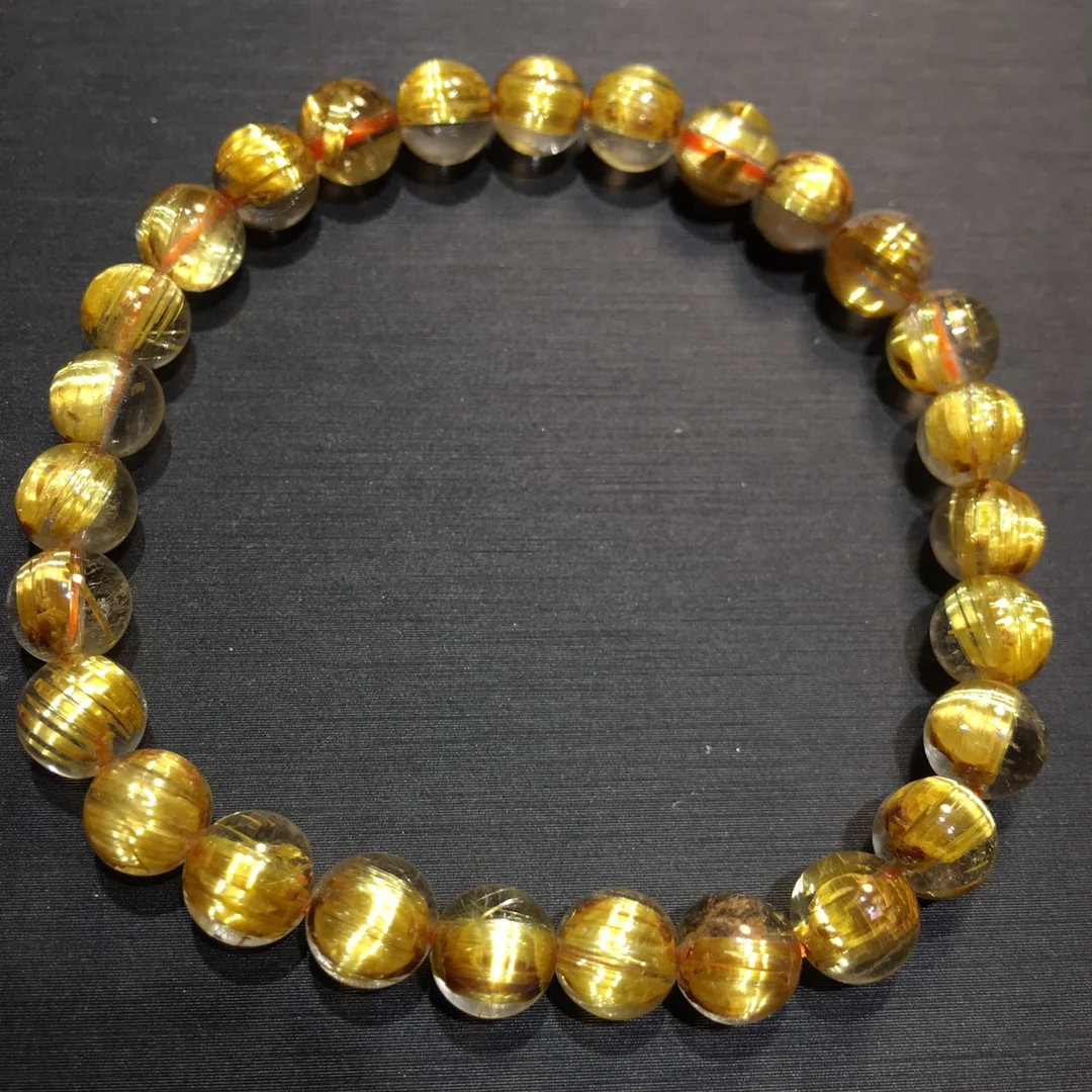 

Natural Gold Rutilated Quartz Clear beads Bracelet Wealthy 6.5mm Woman Men Clear Round Beads Jewelry Brazil AAAAAAA