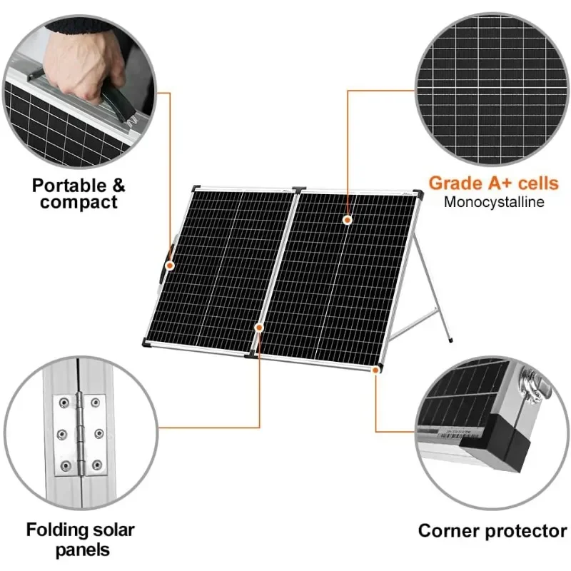 Mala solar dobrável portátil monocristalina, kit com controlador para carregar baterias, barco de acampamento RV