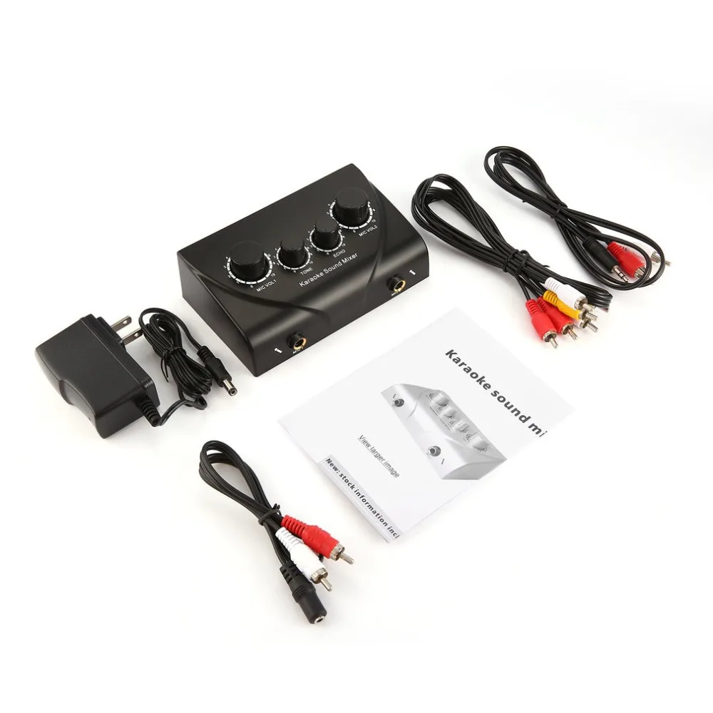 المحمولة كاريوكي الصوت الصوت ستيريو صدى خلاط المزدوج ميكروفون المدخلات كابل RCA محول الطاقة للترفيه الأسرة في الهواء الطلق ﻿