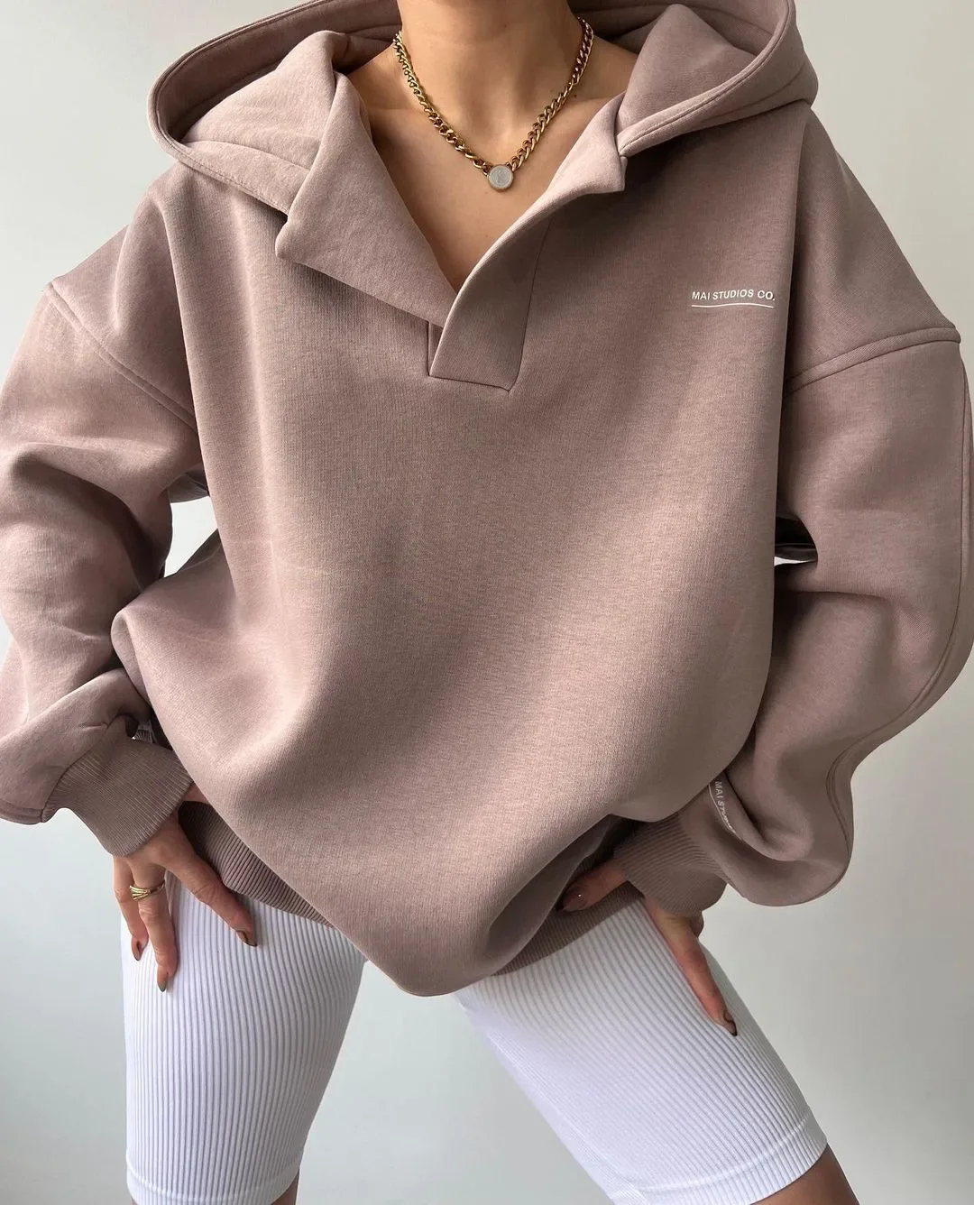 2024 new velvet hooded print long sleeve basic versatile sweatshirt V-neck fleece moletom feminino  sweatshirts