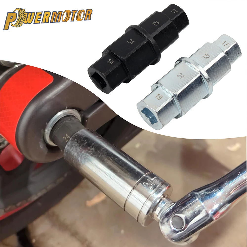 17 19 22 24mm Motorrad-Reparaturwerkzeug 4-in-1 Hochleistungs-3/8-Zoll-Sechskant-Achsen-Steckschlüssel aus rostfreiem Cr-V-Stahl für professionelle Motorradreparaturen