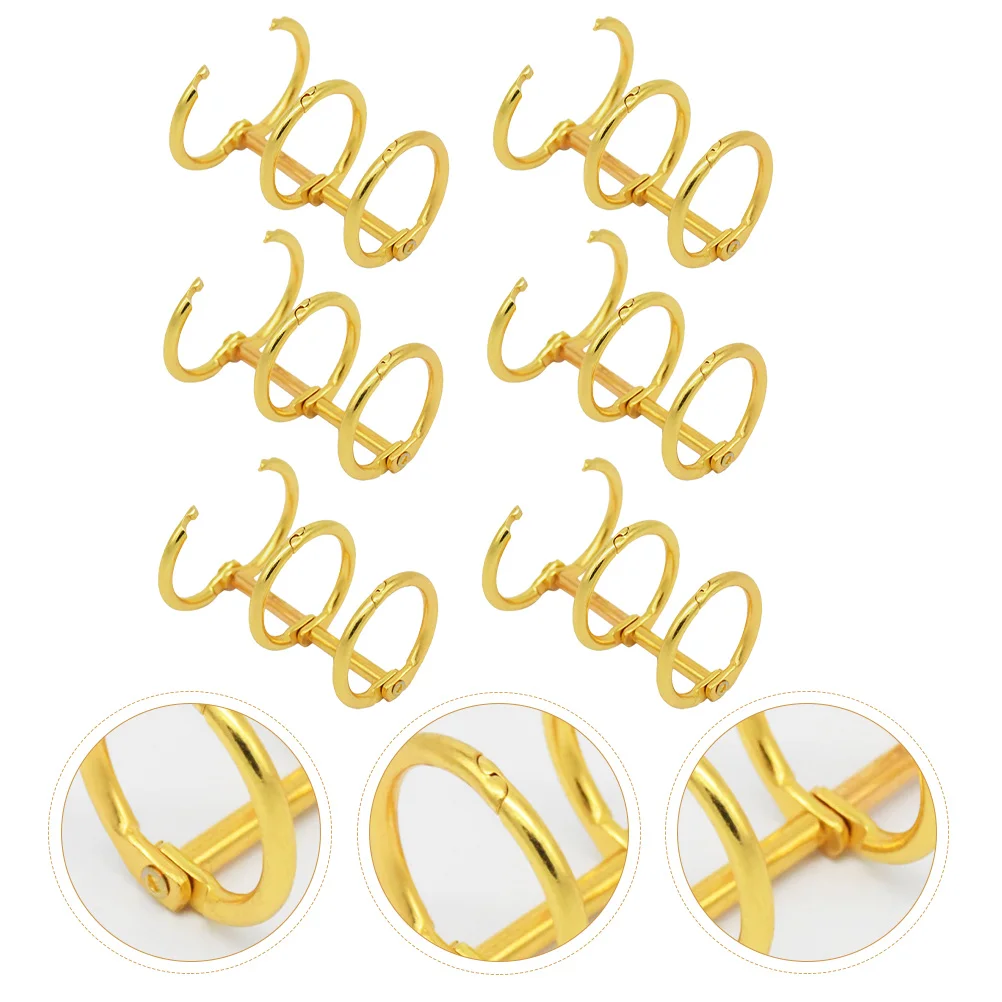 

6 Pcs Keyring Metal Binder Notebook Rings Practical Segmented 3-rings Stationery Supplies Golden Office