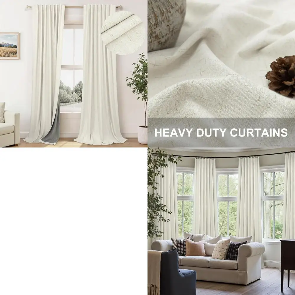 

Шторы из кремового льна в стиле бохо-модерн для гостиной, 90 дюймов, затемняющие и теплоизоляционные, подходят для спальни и других комнат