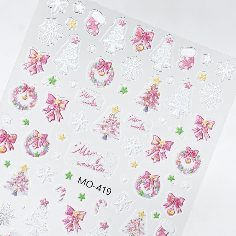 Autocollants pour ongles en relief 5D, arbres de noël, cercles, bottes, flocons de neige, cloches, décalcomanies, décorations pour manucure