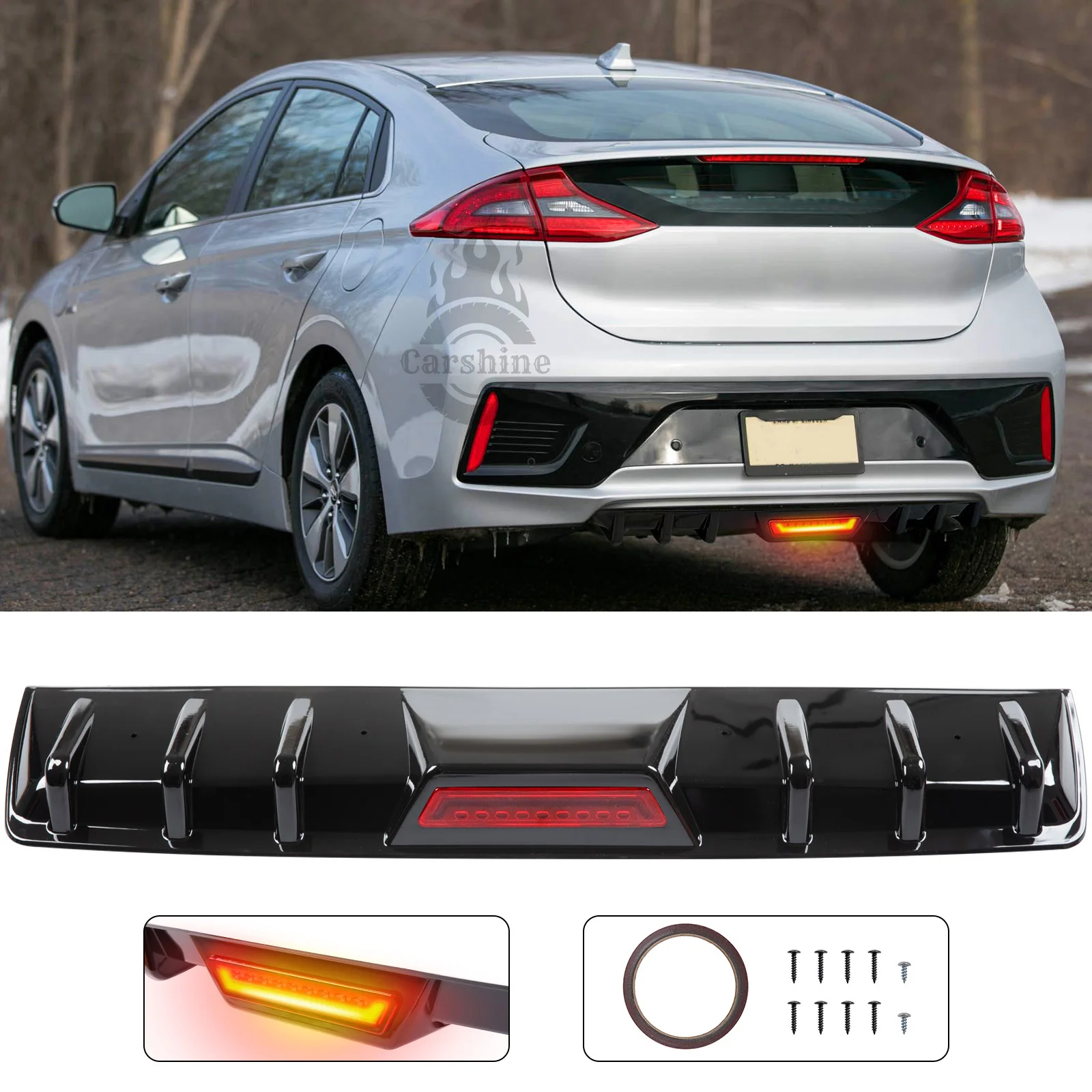 

Глянцевый черный диффузор заднего бампера со светодиодным задним стоп-сигналом для Hyundai Ioniq