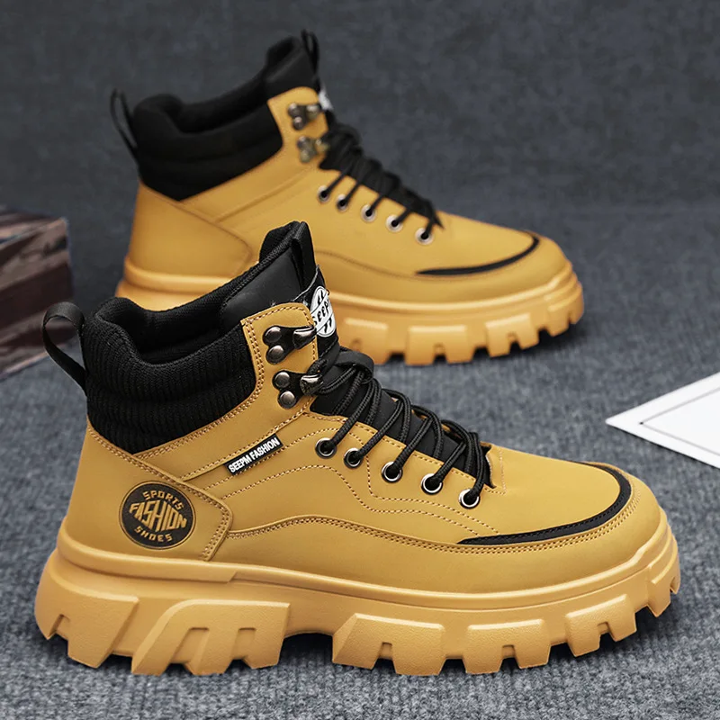 2025 New Men's High Top Lace Up Boots British Style Work Combat Hiking Shoes Outdoor Waterproof Non-Slip Casual Sneakers view 6