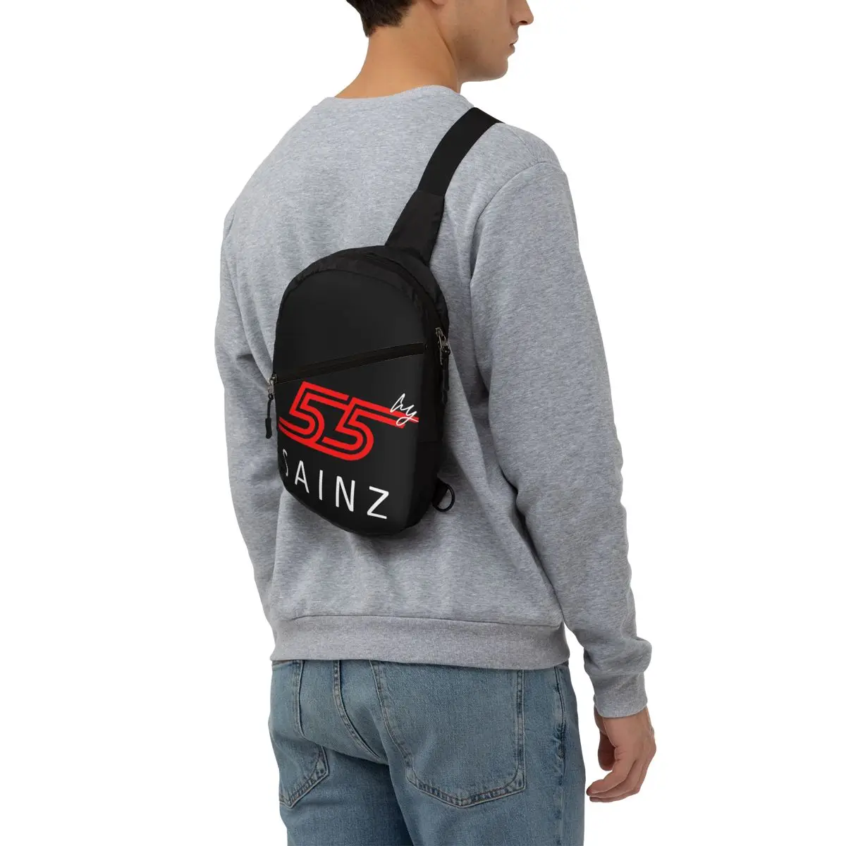 Carlos Sainz Jr F1 Signature Graphic - Bolsa de peito escura masculina estilingue mochila crossbody bolsa de peito viagem caminhadas mochila bolsa de ombro