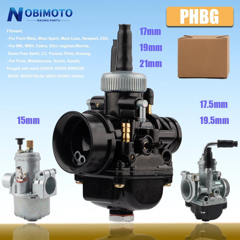 Motorcycl PHBG 17mm 19mm 21mm 2T Racing Carburetor For Dellorto Puch JOG50 JOG90 BWS100 RG50 DIO50-90 RS50 47cc 49cc