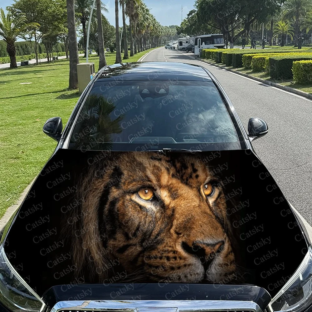 Hidden Lion Dark Car Hood Sticker PVC Self Waterproof Stick, Striking Auto Exterior Accessories Decor Protect Gift for Car Lover