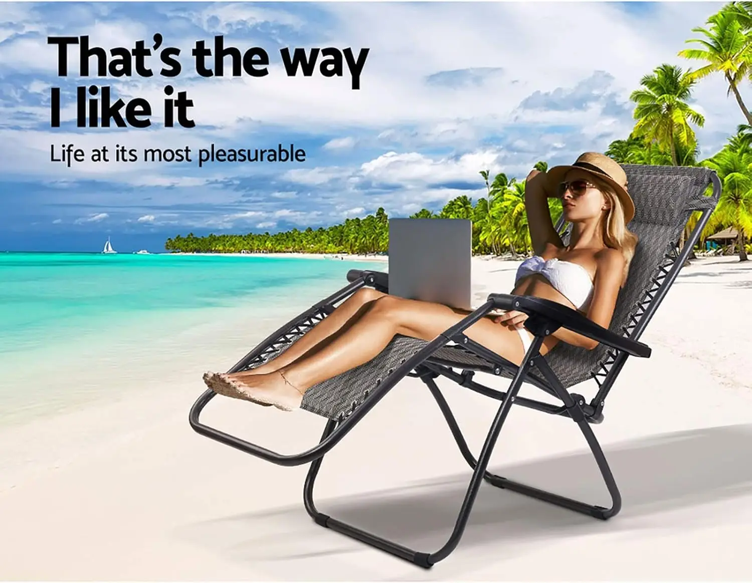 Kursi Santai Lipat Portabel Tanpa Gravitasi untuk Berkemah di Luar Ruangan dan Pantai, Warna Abu-abu