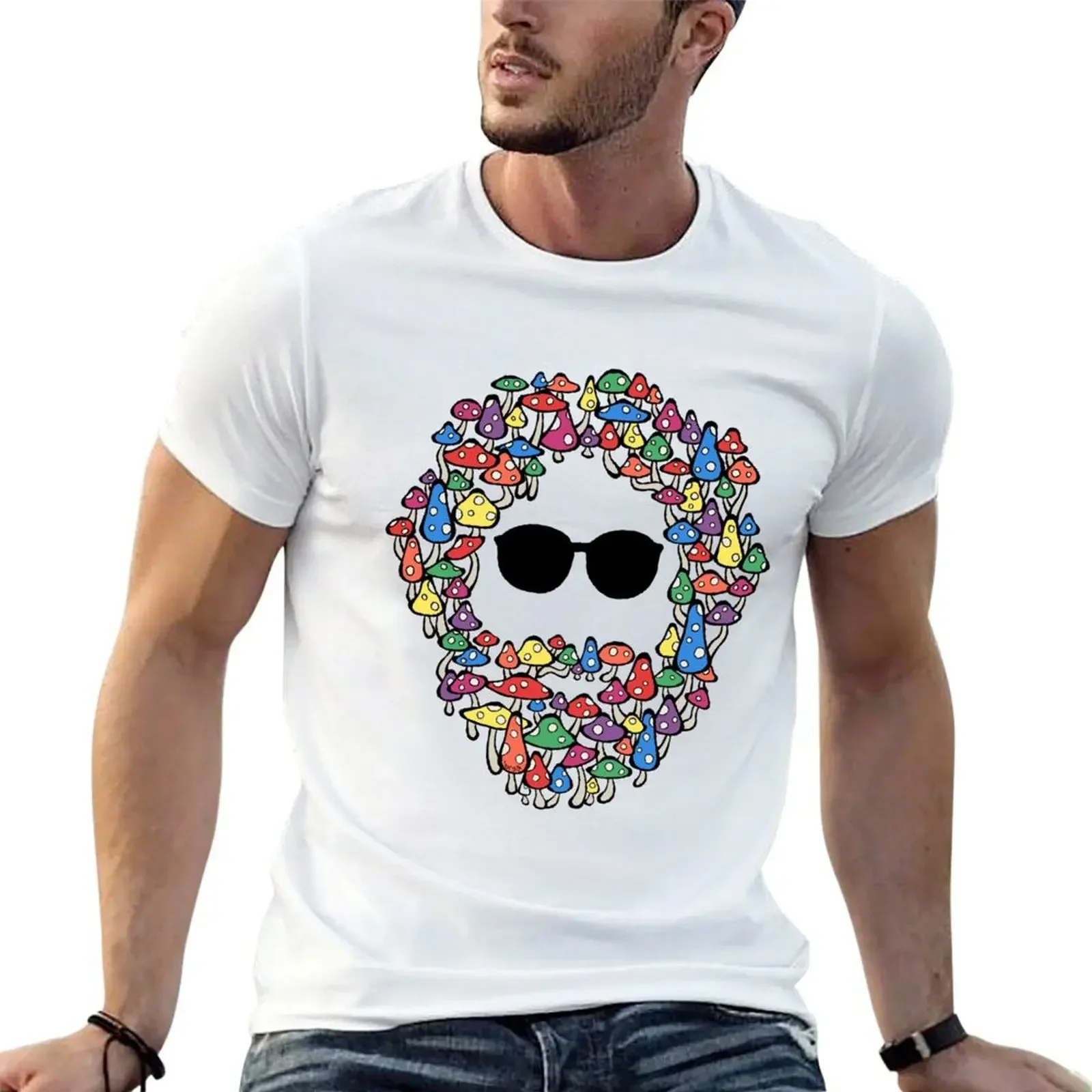 Bearded Man Made of Mushrooms T-Shirt plus size tops kawaii clothes blue archive mens white t shirts