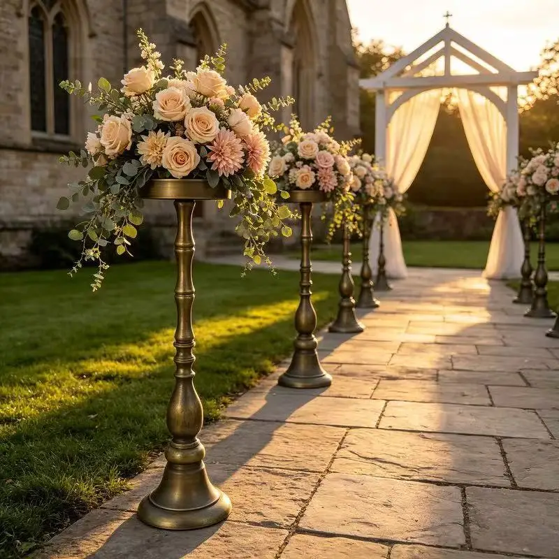 10pcs Antique Bronze Metal Pedestal Stand Tall Table Flower Rack Candle Holder Cylinder Stands for Wedding Birthday Decor